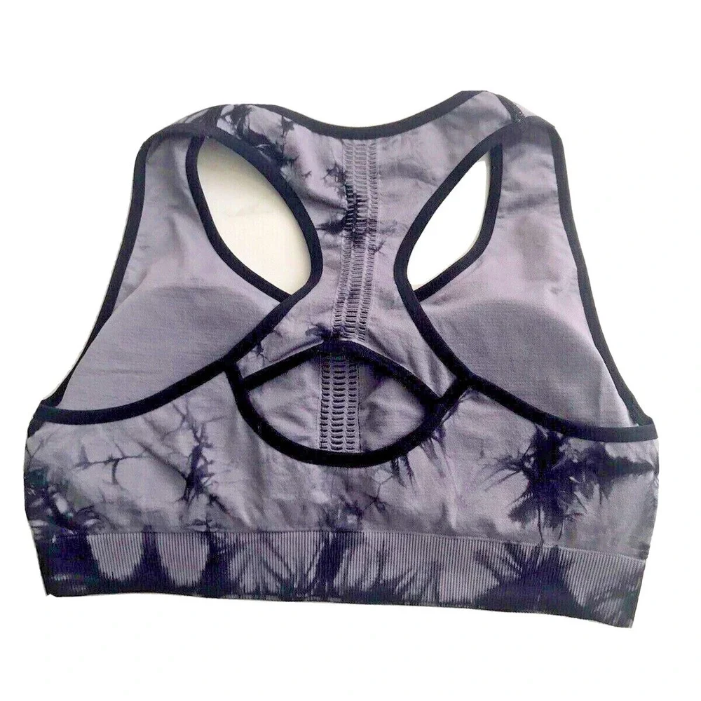 RBX Active Seamless Tie‑Dye Racerback Sports Bra Gray Black Size‎ M